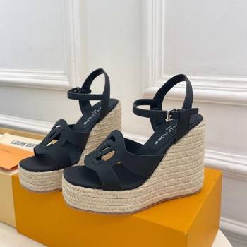 Louis Vuitton LV Isola Wedge Sandals 12cm in Calf Leather Black 2025 1ACI9A (MD-250609014)