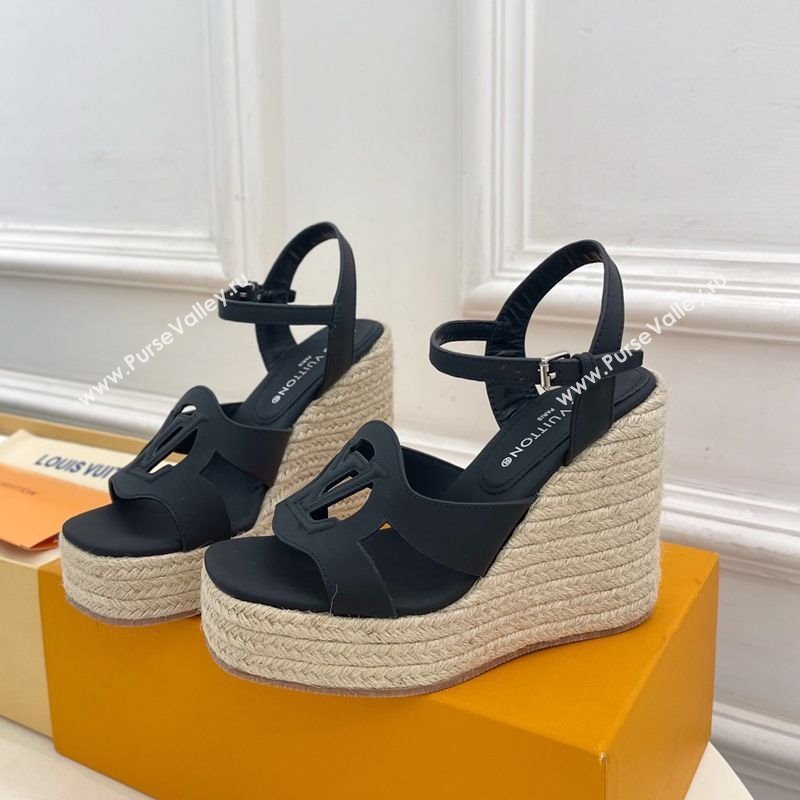 Louis Vuitton LV Isola Wedge Sandals 12cm in Calf Leather Black 2025 1ACI9A (MD-250609014)