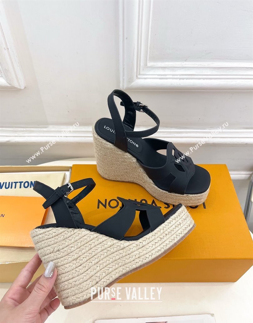Louis Vuitton LV Isola Wedge Sandals 12cm in Calf Leather Black 2025 1ACI9A (MD-250609014)
