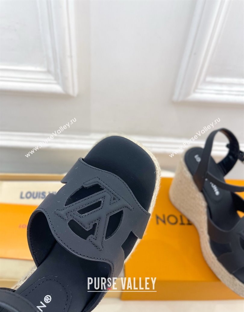 Louis Vuitton LV Isola Wedge Sandals 12cm in Calf Leather Black 2025 1ACI9A (MD-250609014)