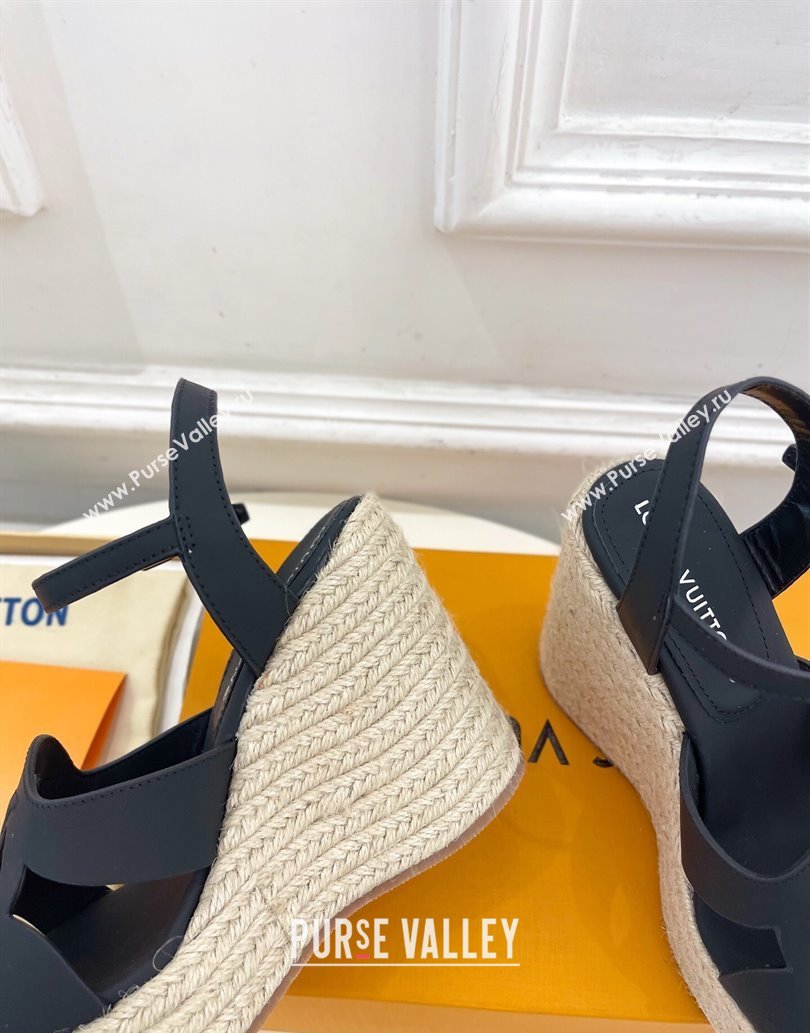 Louis Vuitton LV Isola Wedge Sandals 12cm in Calf Leather Black 2025 1ACI9A (MD-250609014)
