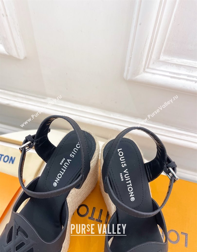 Louis Vuitton LV Isola Wedge Sandals 12cm in Calf Leather Black 2025 1ACI9A (MD-250609014)