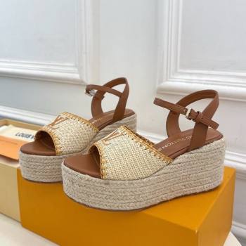 Louis Vuitton Starboard Wedge Platform Sandals 8cm in LV Raffia and Leather Brown 2025 (MD-250609018)