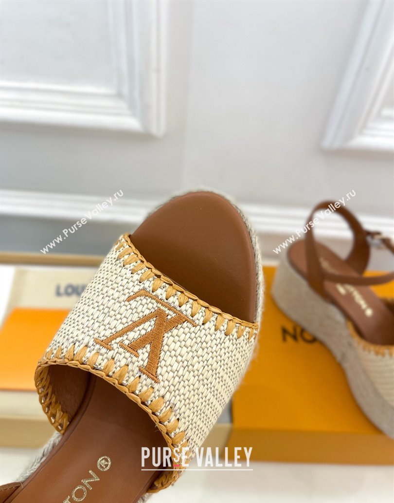 Louis Vuitton Starboard Wedge Platform Sandals 8cm in LV Raffia and Leather Brown 2025 (MD-250609018)