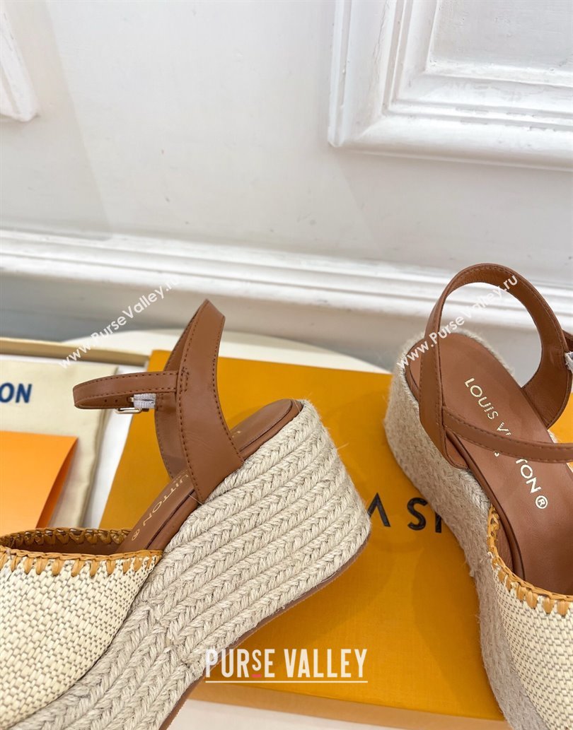 Louis Vuitton Starboard Wedge Platform Sandals 8cm in LV Raffia and Leather Brown 2025 (MD-250609018)