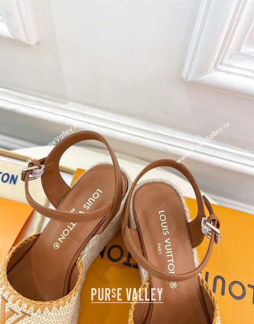 Louis Vuitton Starboard Wedge Platform Sandals 8cm in LV Raffia and Leather Brown 2025 (MD-250609018)