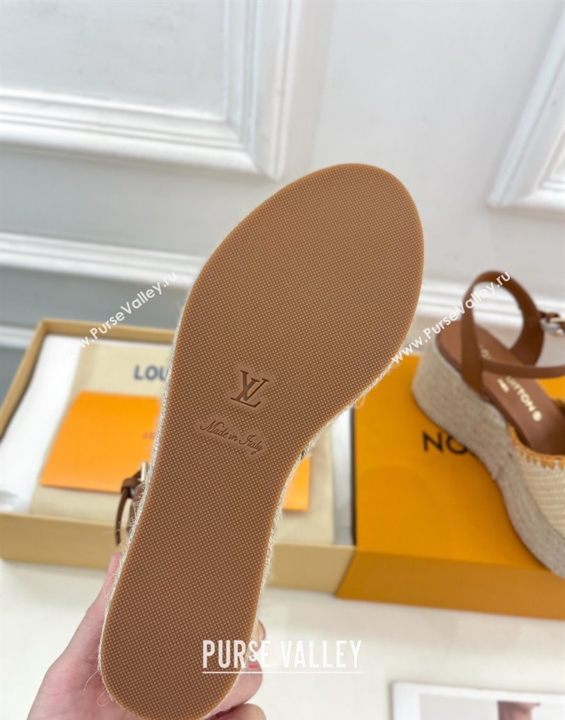Louis Vuitton Starboard Wedge Platform Sandals 8cm in LV Raffia and Leather Brown 2025 (MD-250609018)