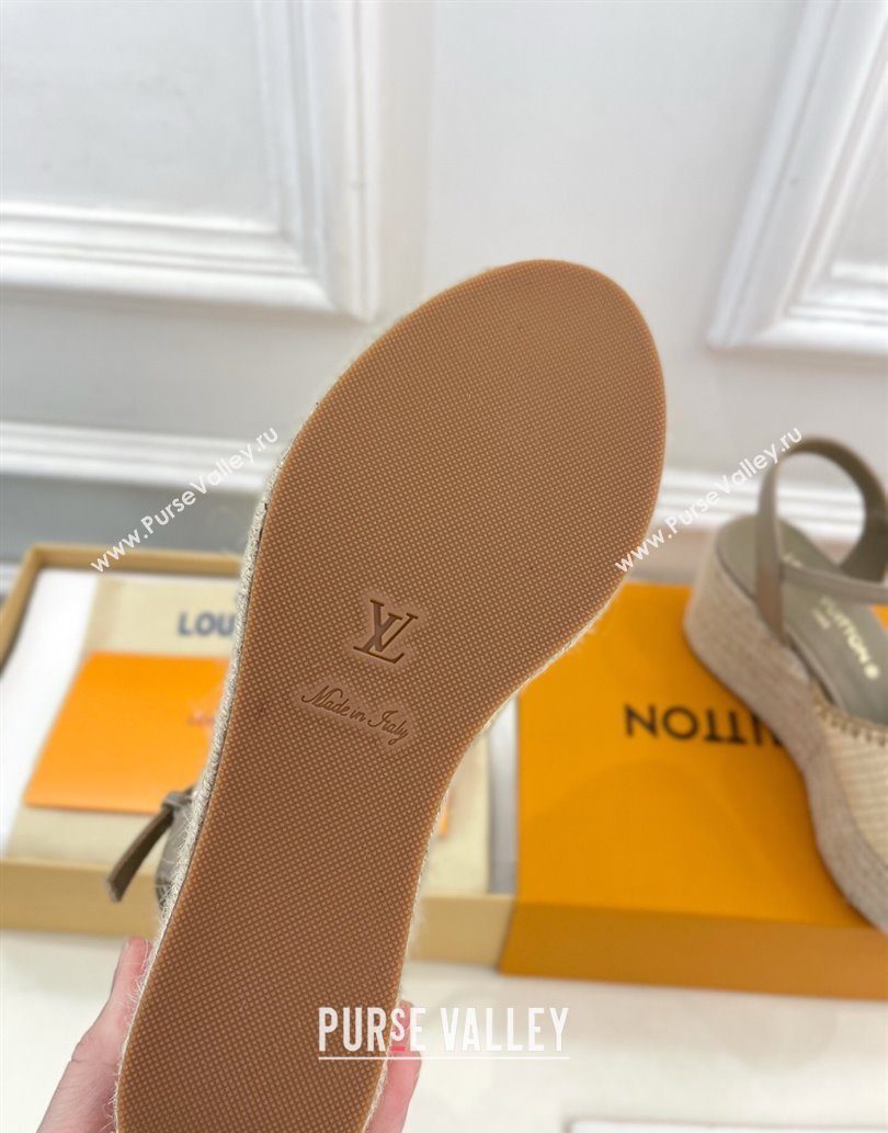 Louis Vuitton Starboard Wedge Platform Sandals 8cm in LV Raffia and Leather Grey 2025 (MD-250609019)