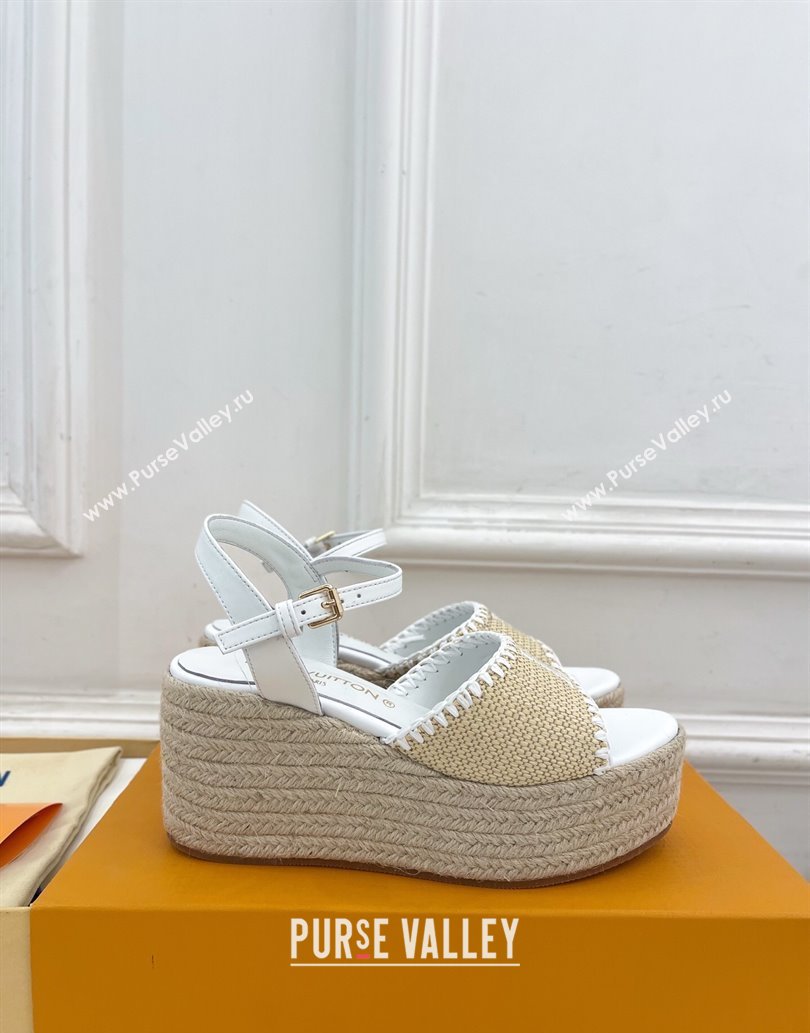 Louis Vuitton Starboard Wedge Platform Sandals 8cm in LV Raffia and Leather White 2025 (MD-250609020)