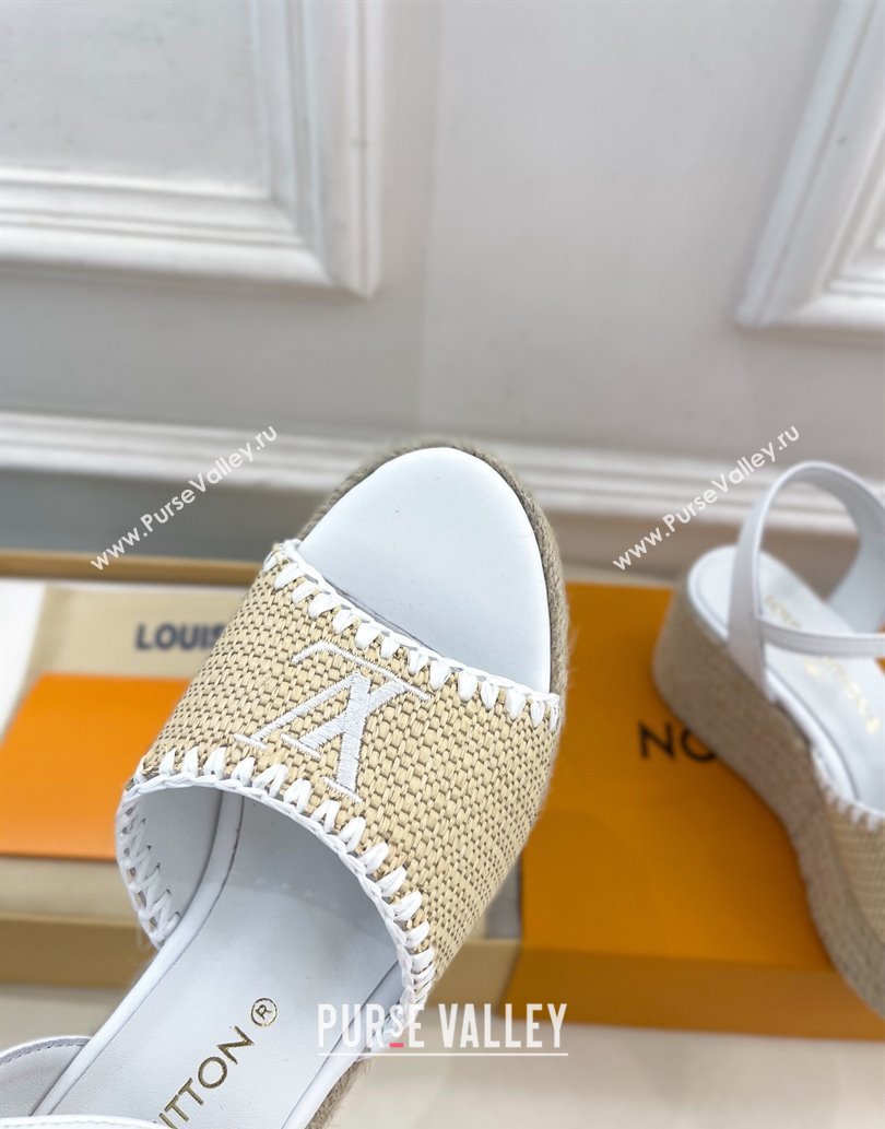 Louis Vuitton Starboard Wedge Platform Sandals 8cm in LV Raffia and Leather White 2025 (MD-250609020)