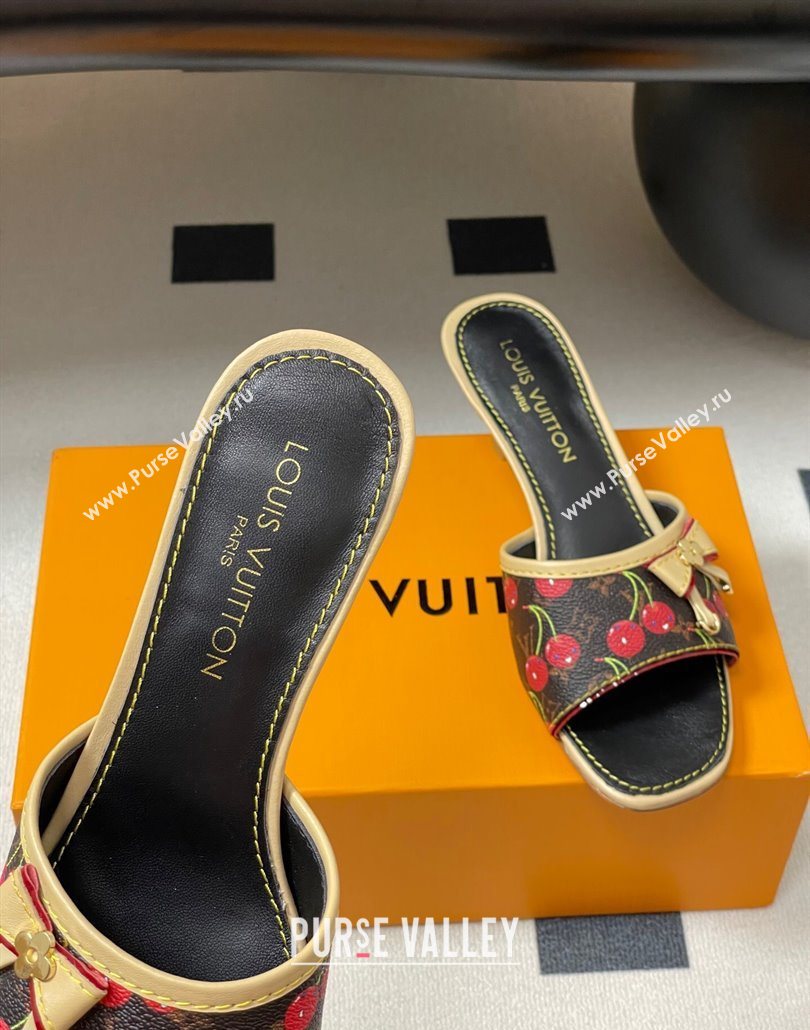 Louis Vuitton LV x TM Heel Slides Sandal 3cm in Leather with Luscious Cherry with Bow Black 2025 (MD-250607018)