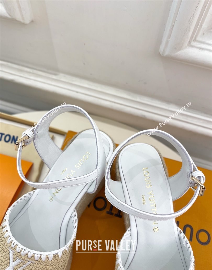 Louis Vuitton Starboard Wedge Platform Sandals 8cm in LV Raffia and Leather White 2025 (MD-250609020)