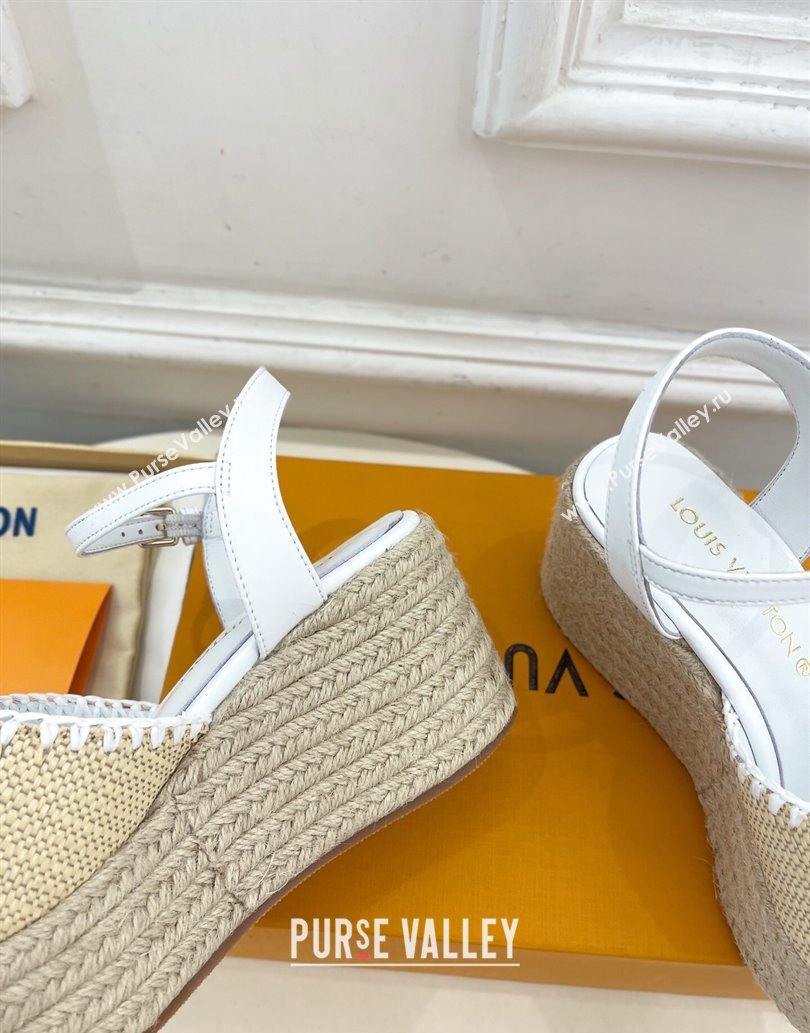 Louis Vuitton Starboard Wedge Platform Sandals 8cm in LV Raffia and Leather White 2025 (MD-250609020)