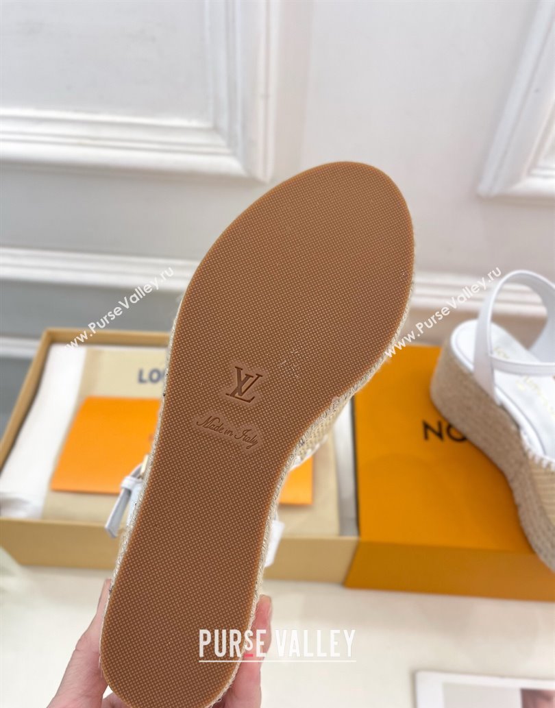 Louis Vuitton Starboard Wedge Platform Sandals 8cm in LV Raffia and Leather White 2025 (MD-250609020)
