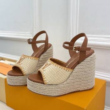 Louis Vuitton Starboard Wedge Platform Sandals 12cm in LV Raffia and Leather Brown 2025 (MD-250609022)