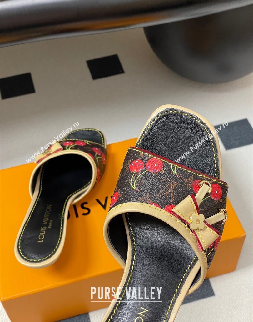 Louis Vuitton LV x TM Heel Slides Sandal 3cm in Leather with Luscious Cherry with Bow Black 2025 (MD-250607018)
