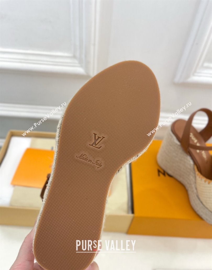 Louis Vuitton Starboard Wedge Platform Sandals 12cm in LV Raffia and Leather Brown 2025 (MD-250609022)