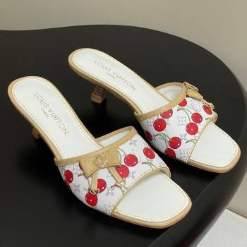 Louis Vuitton LV x TM Heel Slides Sandal 3cm in Leather with Luscious Cherry with Bow White 2025 (MD-250607019)