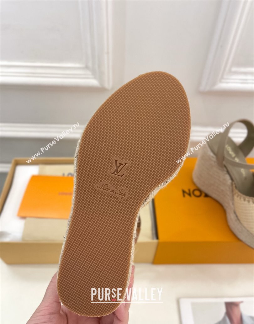 Louis Vuitton Starboard Wedge Platform Sandals 12cm in LV Raffia and Leather Grey 2025 (MD-250609023)