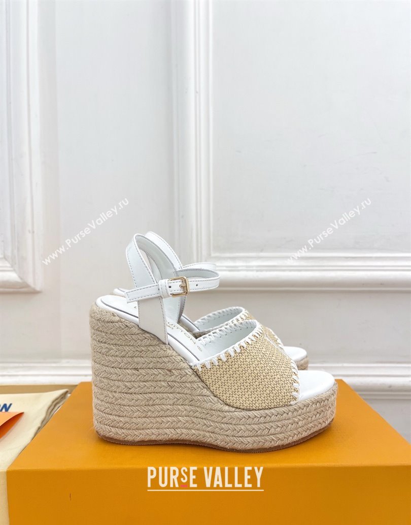Louis Vuitton Starboard Wedge Platform Sandals 12cm in LV Raffia and Leather White 2025 (MD-250609024)