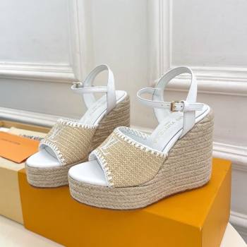Louis Vuitton Starboard Wedge Platform Sandals 12cm in LV Raffia and Leather White 2025 (MD-250609024)