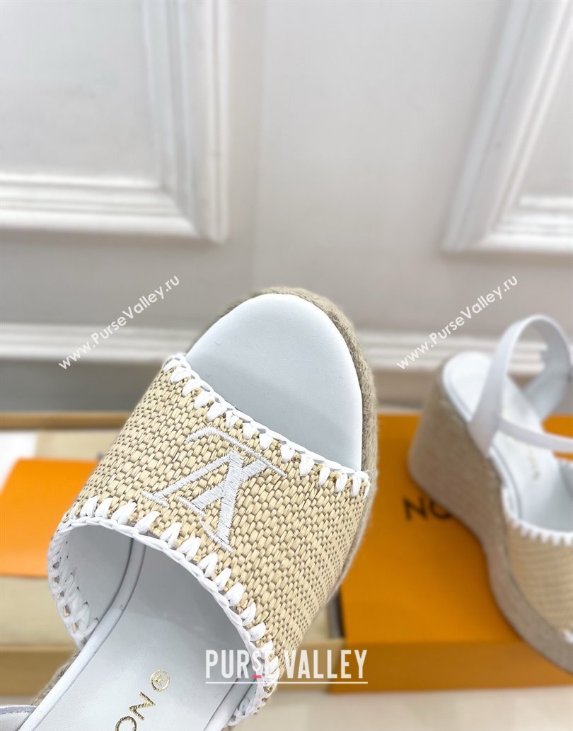 Louis Vuitton Starboard Wedge Platform Sandals 12cm in LV Raffia and Leather White 2025 (MD-250609024)