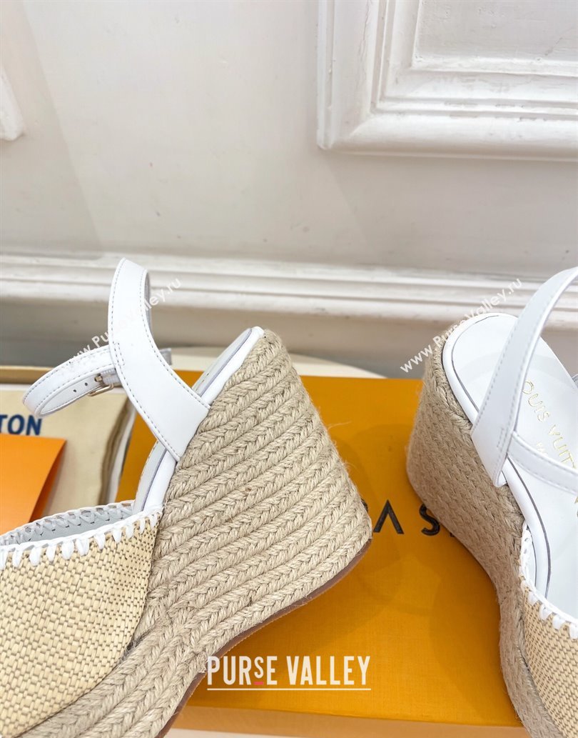 Louis Vuitton Starboard Wedge Platform Sandals 12cm in LV Raffia and Leather White 2025 (MD-250609024)