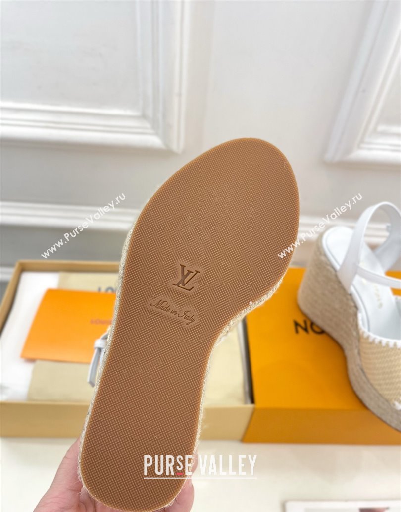 Louis Vuitton Starboard Wedge Platform Sandals 12cm in LV Raffia and Leather White 2025 (MD-250609024)