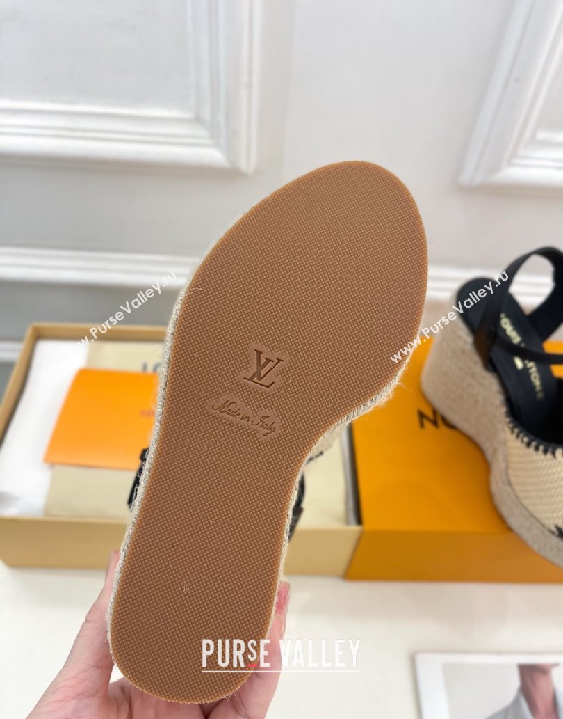 Louis Vuitton Starboard Wedge Platform Sandals 12cm in LV Raffia and Leather Black 2025 (MD-250609025)