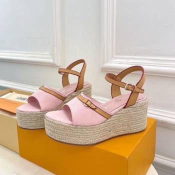 Louis Vuitton 6AM Wedge Platform Sandals 8cm in Monogram Denim Pink 2025 (MD-250609029)