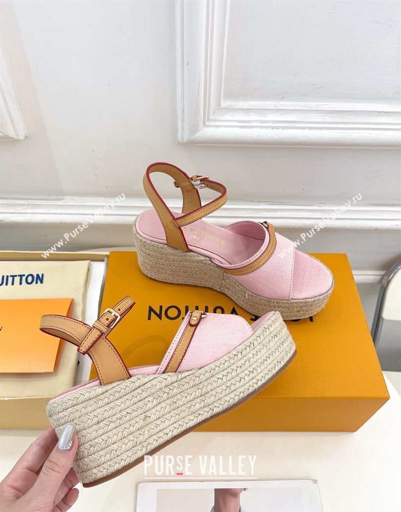 Louis Vuitton 6AM Wedge Platform Sandals 8cm in Monogram Denim Pink 2025 (MD-250609029)
