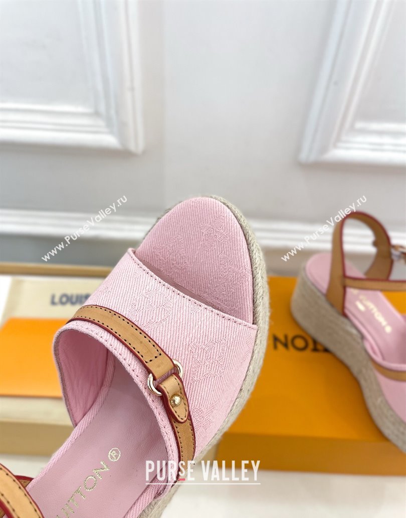 Louis Vuitton 6AM Wedge Platform Sandals 8cm in Monogram Denim Pink 2025 (MD-250609029)