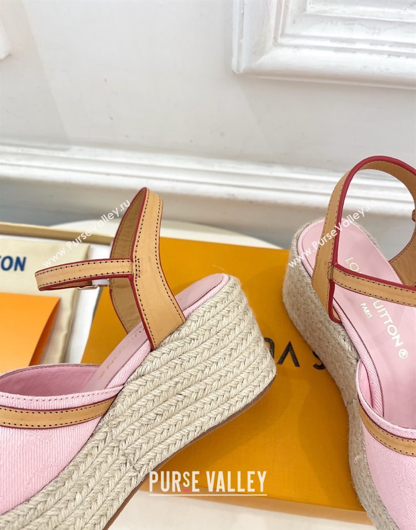 Louis Vuitton 6AM Wedge Platform Sandals 8cm in Monogram Denim Pink 2025 (MD-250609029)