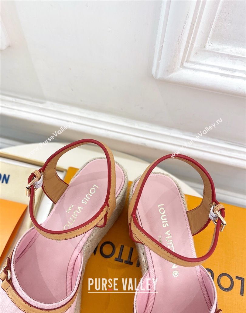 Louis Vuitton 6AM Wedge Platform Sandals 8cm in Monogram Denim Pink 2025 (MD-250609029)