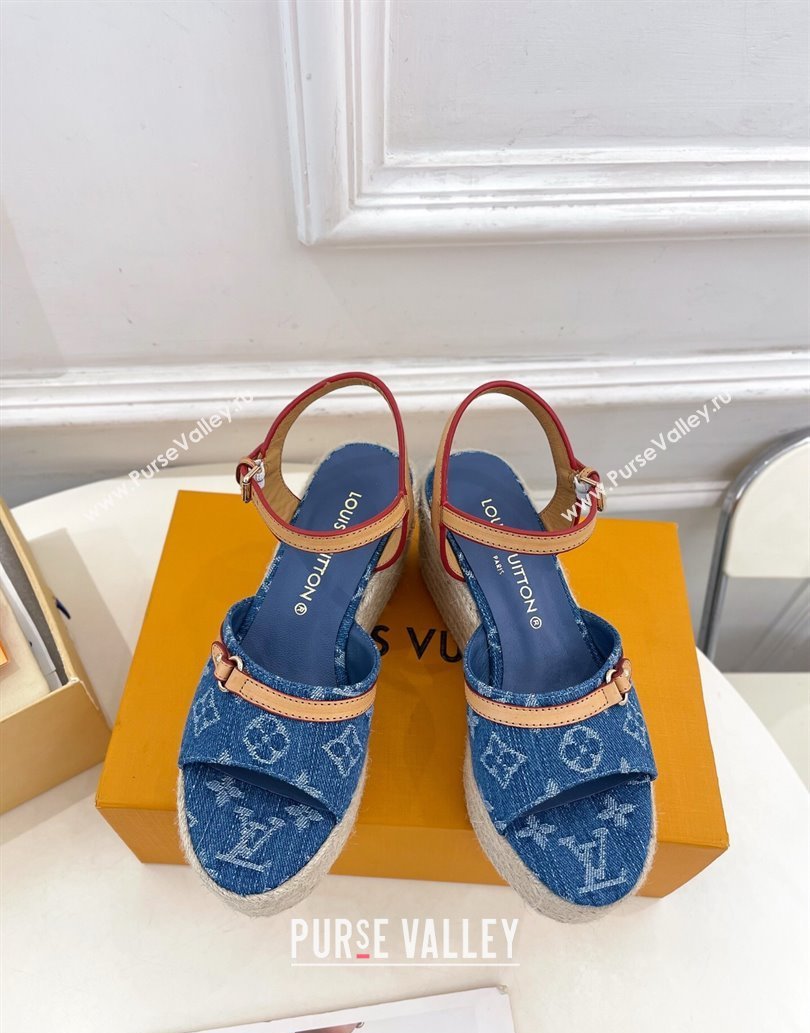 Louis Vuitton 6AM Wedge Platform Sandals 8cm in Monogram Denim Blue 2025 (MD-250609030)