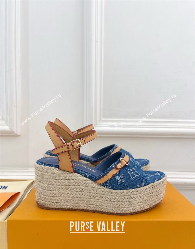 Louis Vuitton 6AM Wedge Platform Sandals 8cm in Monogram Denim Blue 2025 (MD-250609030)