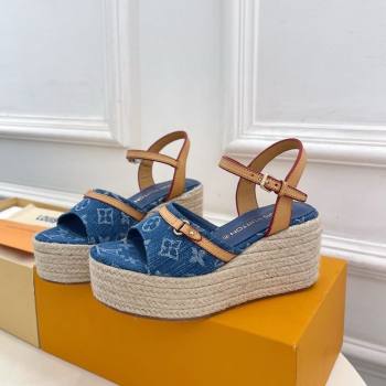 Louis Vuitton 6AM Wedge Platform Sandals 8cm in Monogram Denim Blue 2025 (MD-250609030)