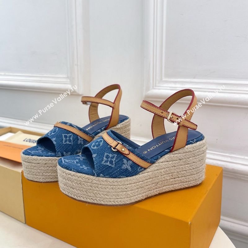 Louis Vuitton 6AM Wedge Platform Sandals 8cm in Monogram Denim Blue 2025 (MD-250609030)