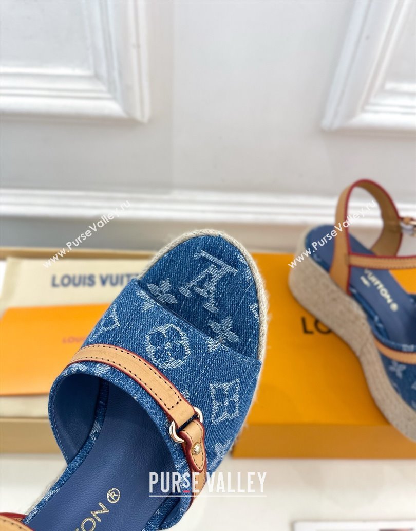 Louis Vuitton 6AM Wedge Platform Sandals 8cm in Monogram Denim Blue 2025 (MD-250609030)