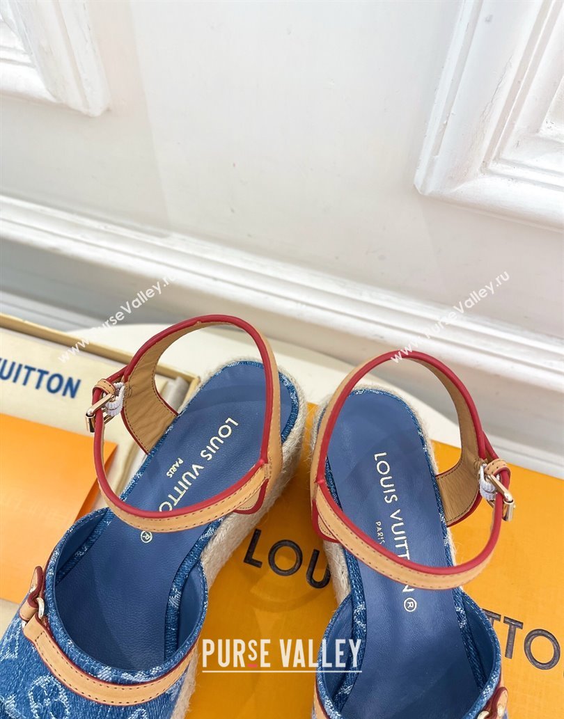 Louis Vuitton 6AM Wedge Platform Sandals 8cm in Monogram Denim Blue 2025 (MD-250609030)