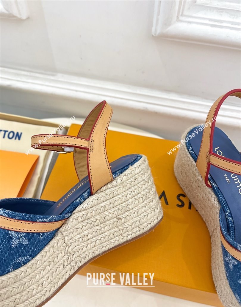Louis Vuitton 6AM Wedge Platform Sandals 8cm in Monogram Denim Blue 2025 (MD-250609030)