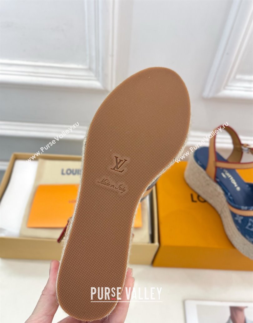 Louis Vuitton 6AM Wedge Platform Sandals 8cm in Monogram Denim Blue 2025 (MD-250609030)