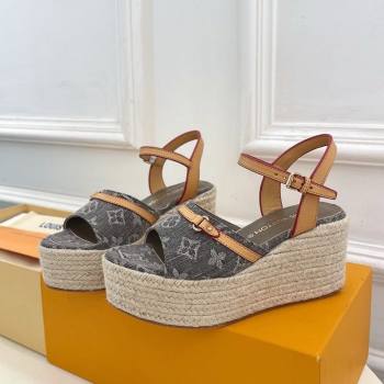 Louis Vuitton 6AM Wedge Platform Sandals 8cm in Monogram Denim Grey 2025 (MD-250609031)
