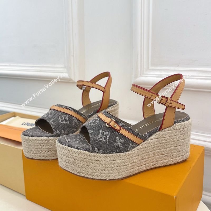 Louis Vuitton 6AM Wedge Platform Sandals 8cm in Monogram Denim Grey 2025 (MD-250609031)