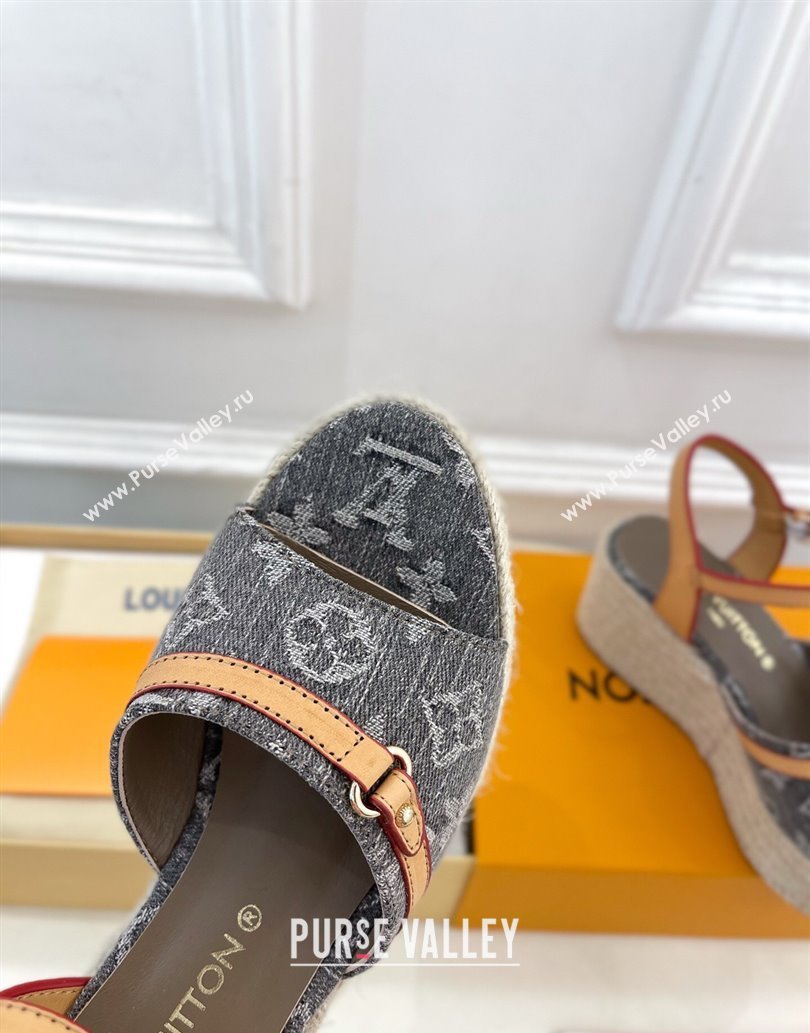 Louis Vuitton 6AM Wedge Platform Sandals 8cm in Monogram Denim Grey 2025 (MD-250609031)