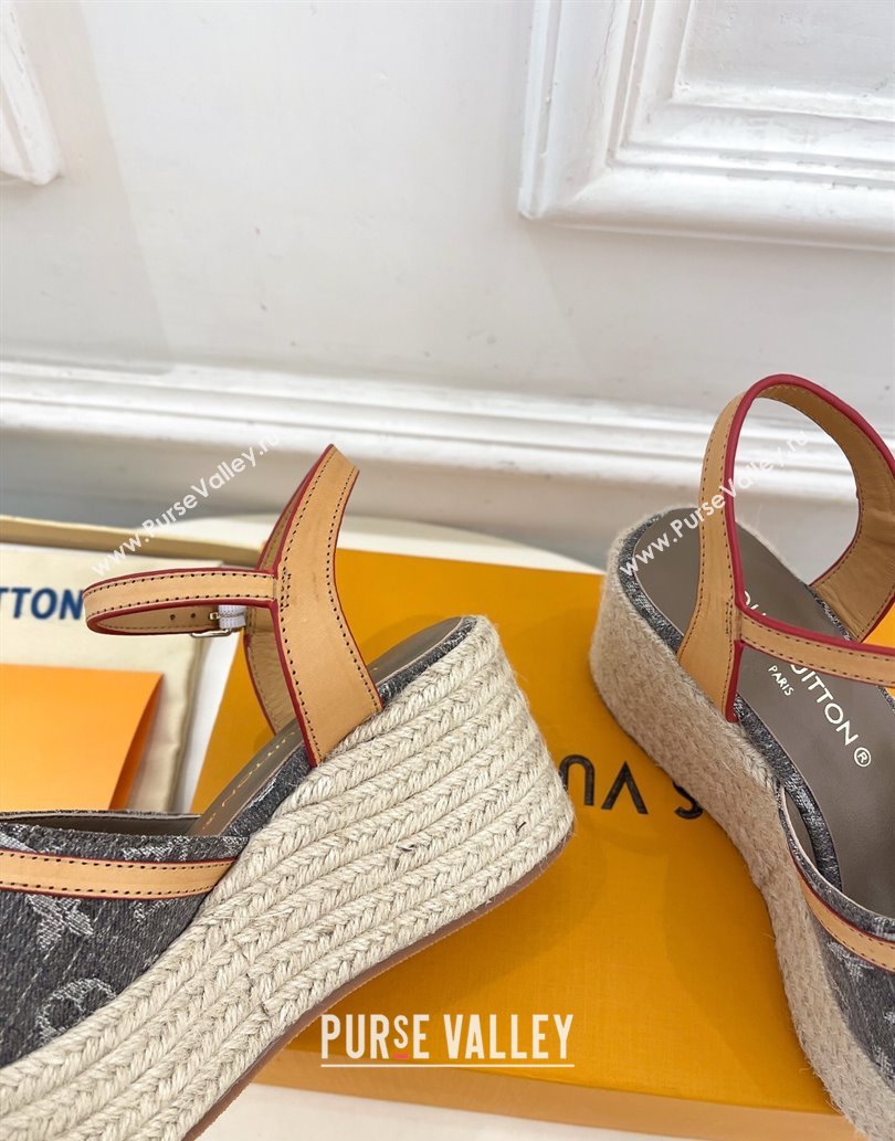 Louis Vuitton 6AM Wedge Platform Sandals 8cm in Monogram Denim Grey 2025 (MD-250609031)