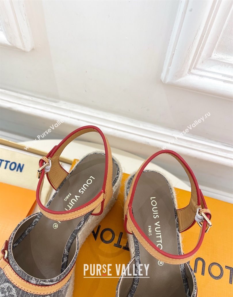 Louis Vuitton 6AM Wedge Platform Sandals 8cm in Monogram Denim Grey 2025 (MD-250609031)