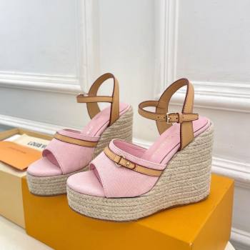Louis Vuitton 6AM Wedge Platform Sandals 12cm in Monogram Denim Pink 2025 (MD-250609026)