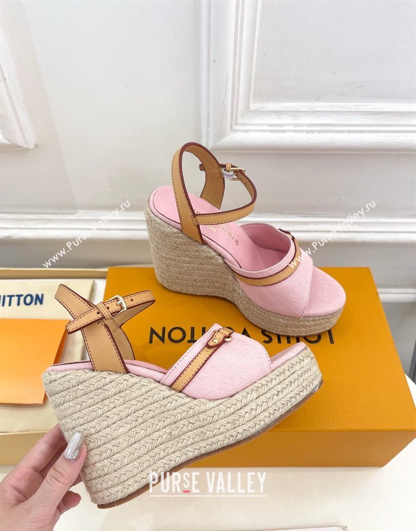 Louis Vuitton 6AM Wedge Platform Sandals 12cm in Monogram Denim Pink 2025 (MD-250609026)