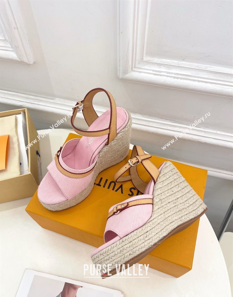 Louis Vuitton 6AM Wedge Platform Sandals 12cm in Monogram Denim Pink 2025 (MD-250609026)